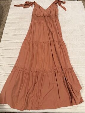 Tiered Maxi Dress with Tie Straps - Dusty Rose